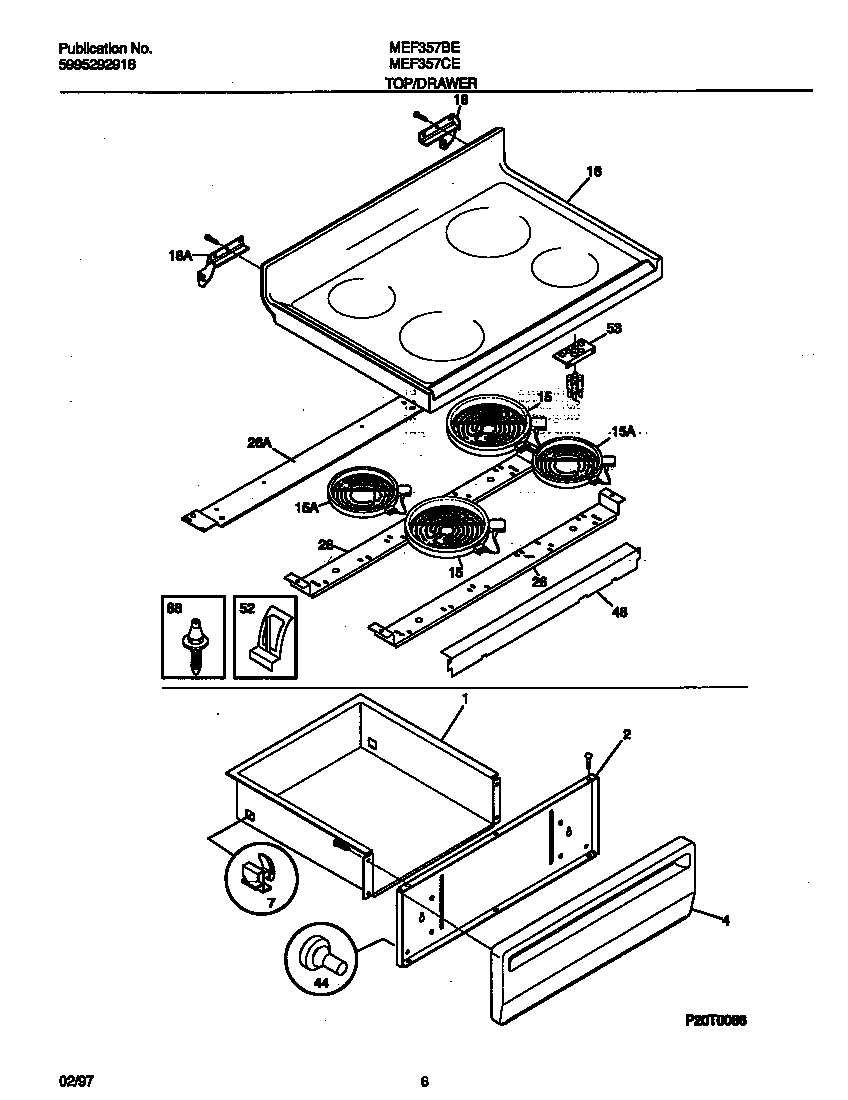 Universal/Multiflex (Frigidaire) MEF357BEWD top/drawer diagram