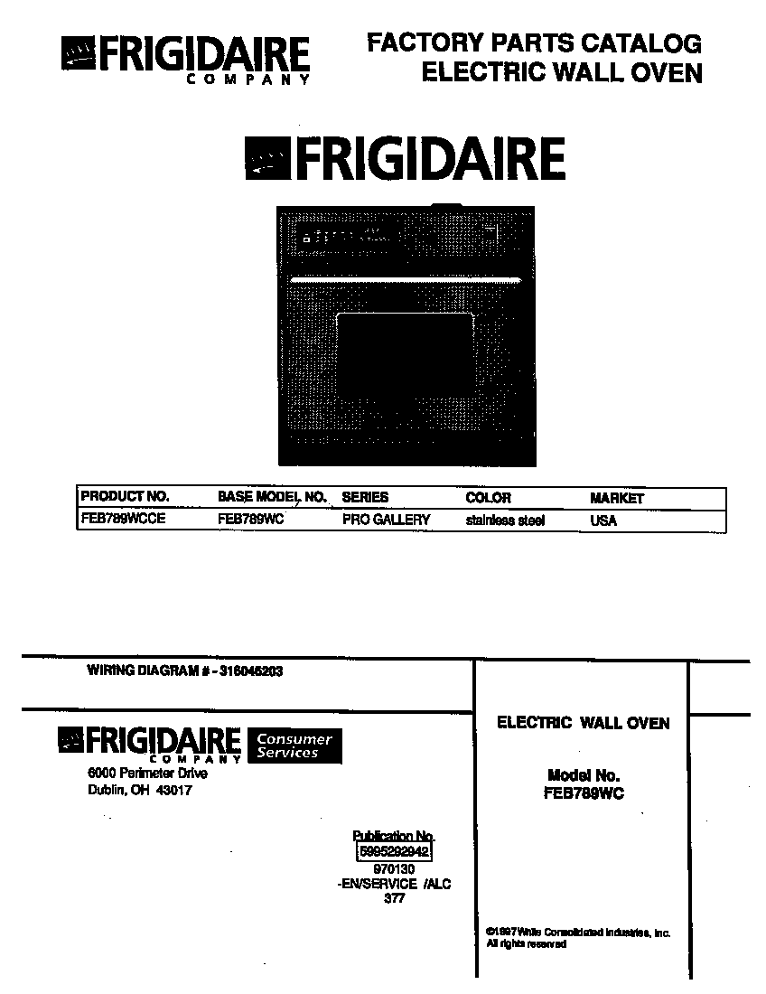 Frigidaire FEB789WCCE cover diagram