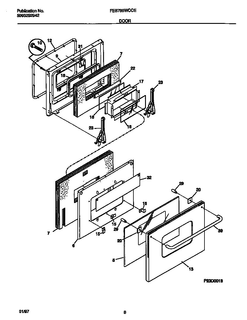 Frigidaire FEB789WCCE door diagram