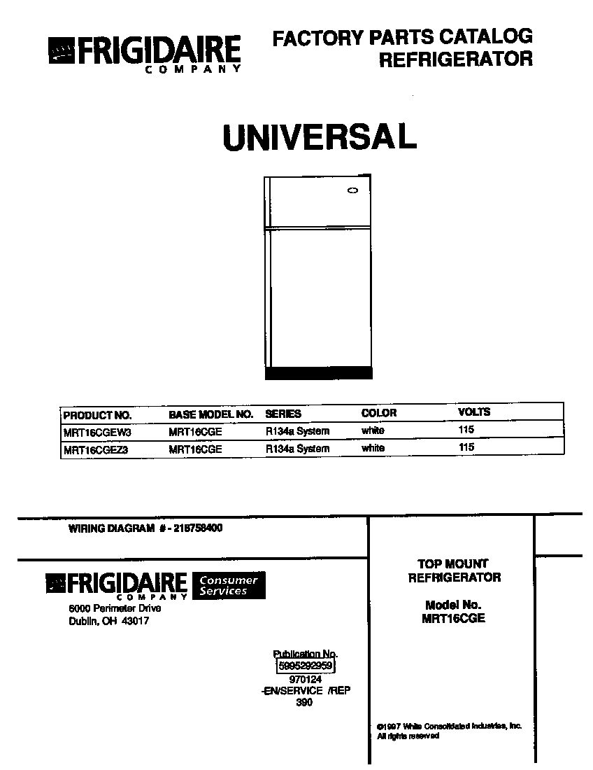 Universal/Multiflex (Frigidaire) MRT16CGEZ3 cover diagram