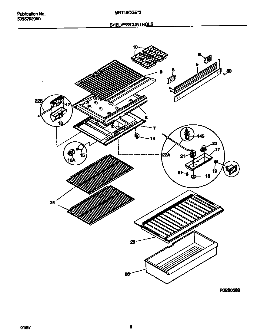 Universal/Multiflex (Frigidaire) MRT16CGEZ3 shelves/controls diagram