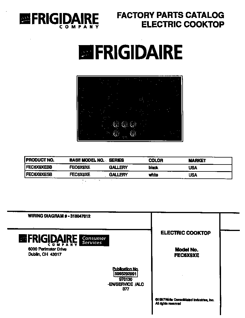 Frigidaire FEC6X9XESB cover diagram