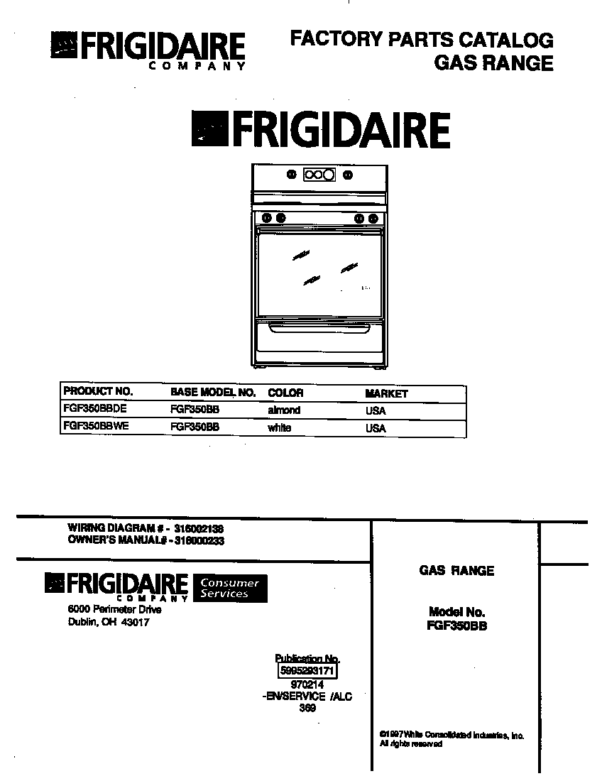 Frigidaire FGF350BBDE cover diagram