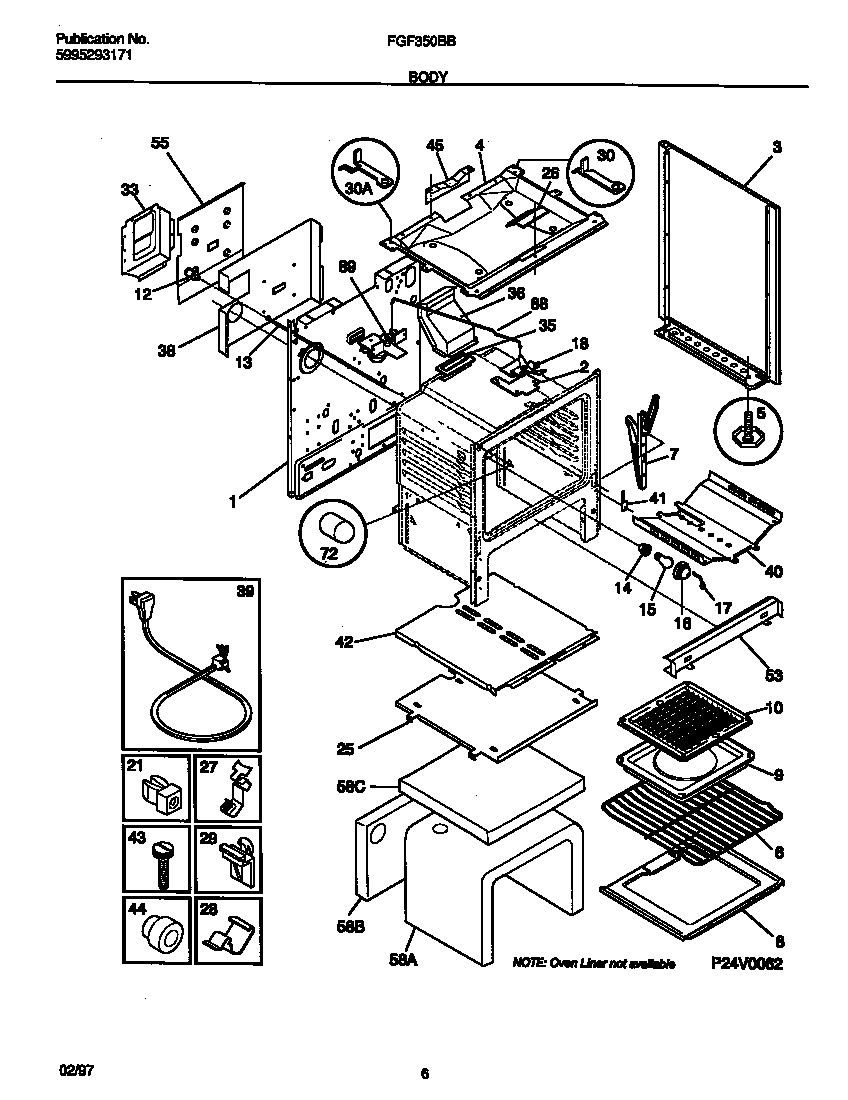 Frigidaire FGF350BBDE body diagram