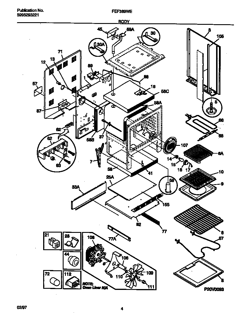 Frigidaire FEF389WECD body diagram