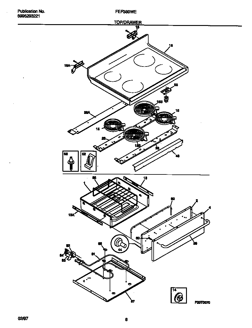Frigidaire FEF389WECD top/drawer diagram