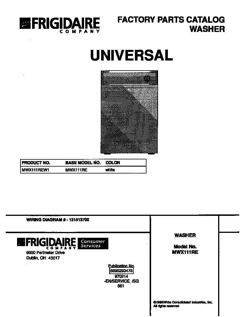 Universal/Multiflex (Frigidaire) MWX111REW1 cover diagram