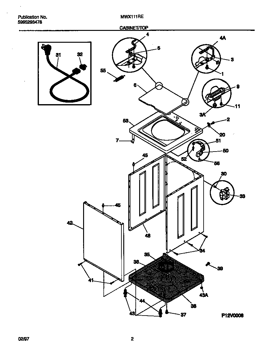 Universal/Multiflex (Frigidaire) MWX111REW1 cabinet/top diagram
