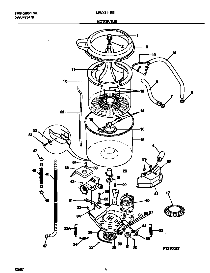 Universal/Multiflex (Frigidaire) MWX111REW1 motor/tub diagram