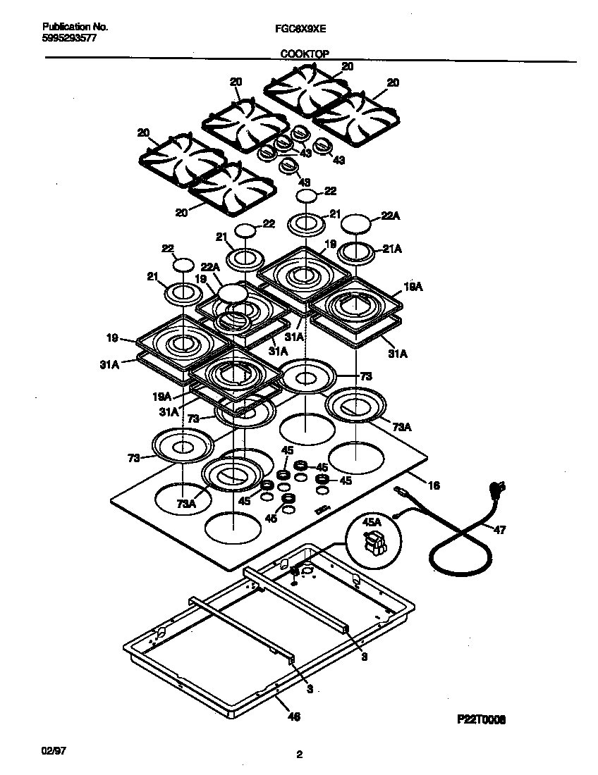 Frigidaire FGC6X9XETC cooktop diagram