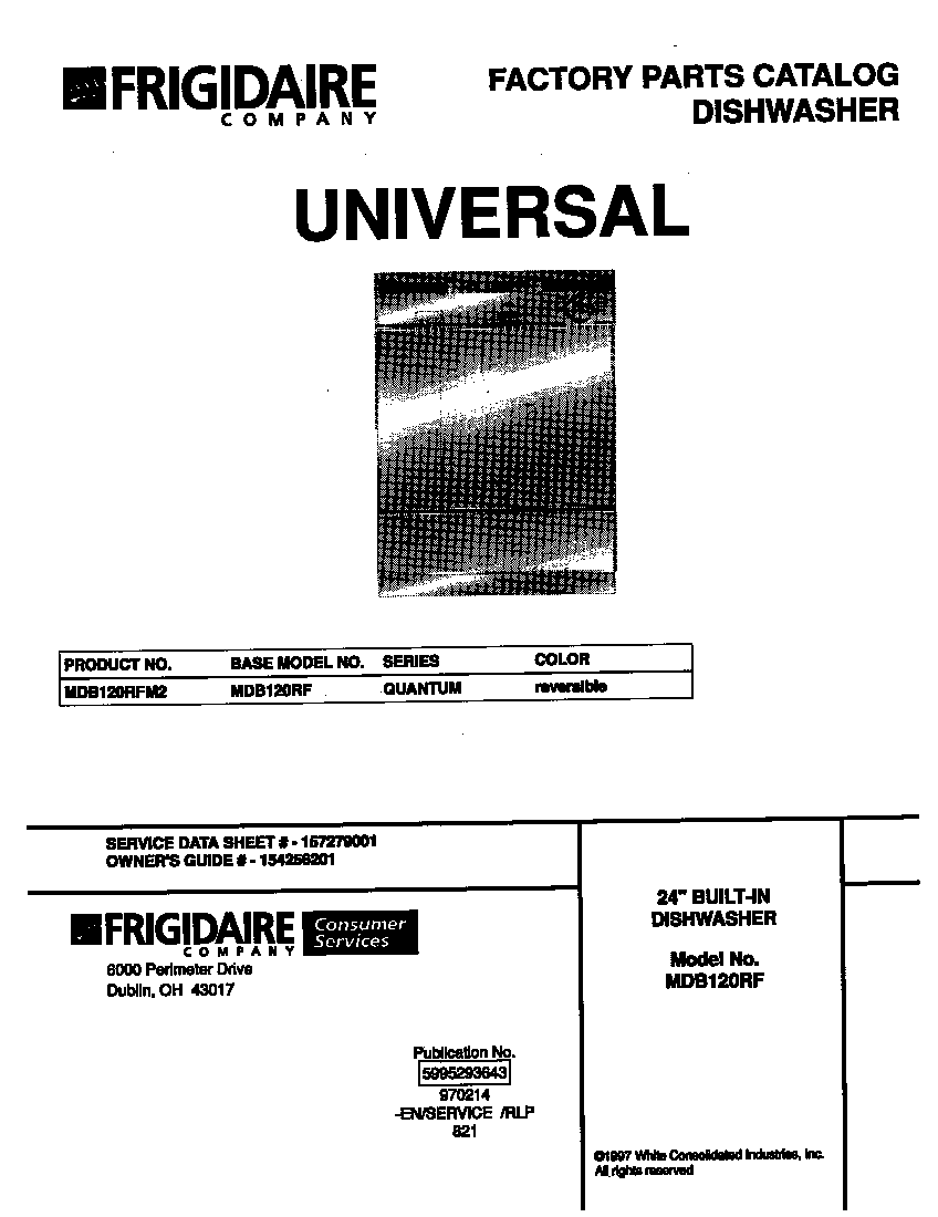 Universal/Multiflex (Frigidaire) MDB120RFM2 cover diagram