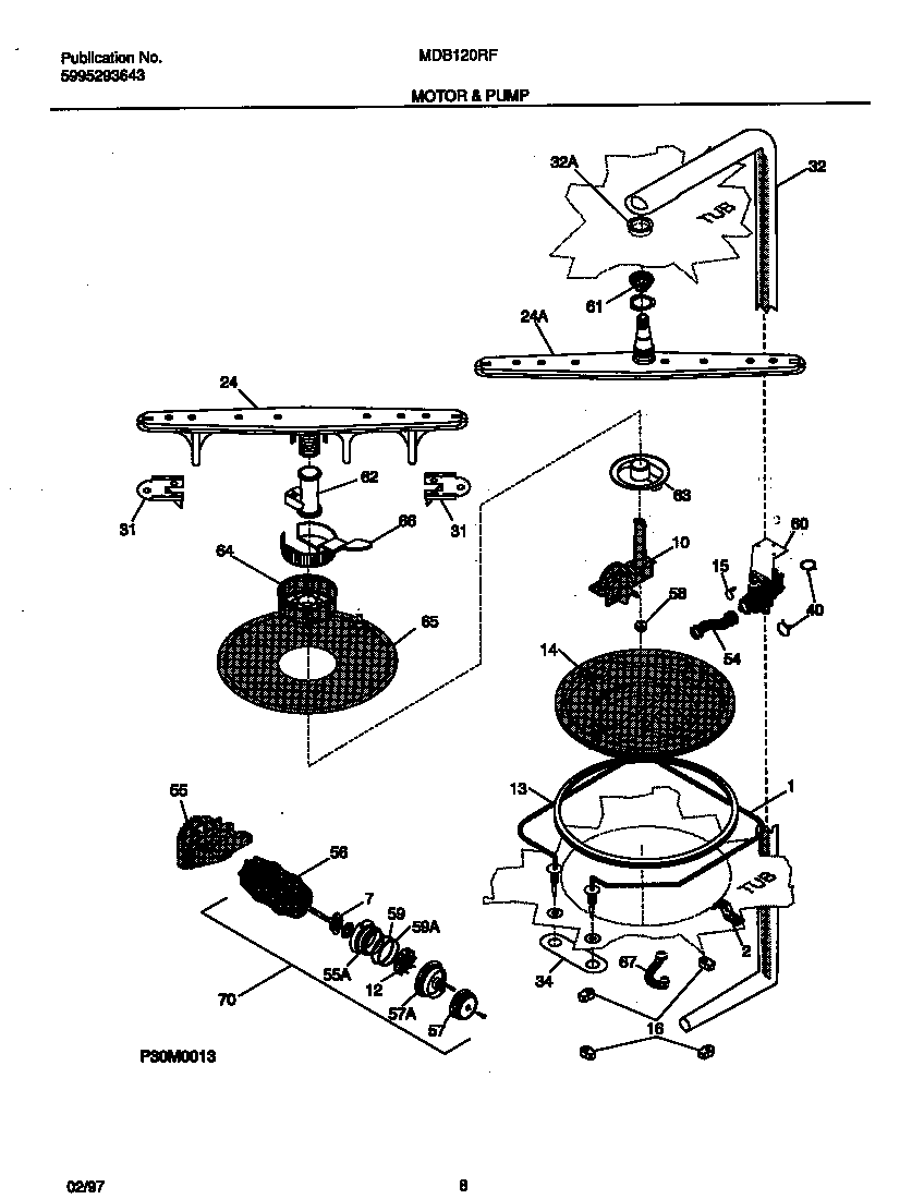 Universal/Multiflex (Frigidaire) MDB120RFM2 motor & pump diagram