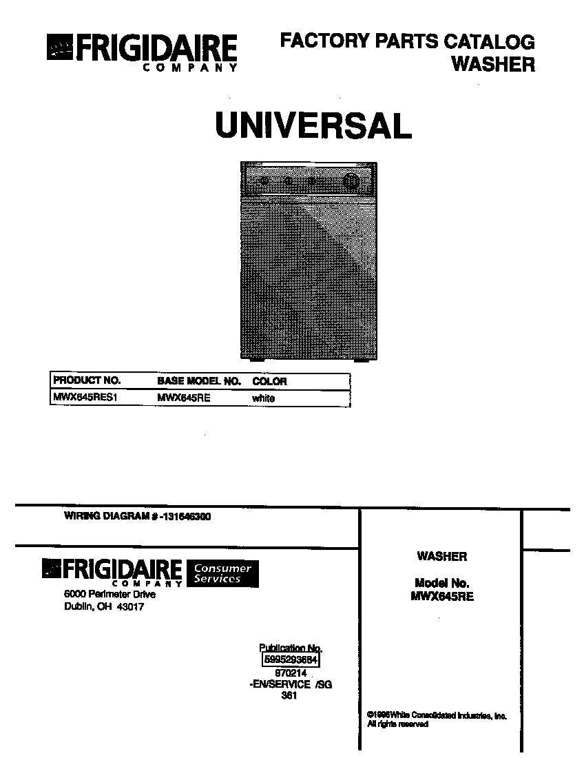 Universal/Multiflex (Frigidaire) MWX645RES1 cover diagram