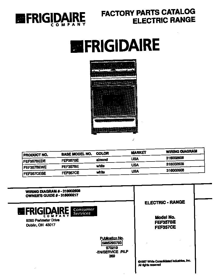 Frigidaire FEF357CESE cover diagram