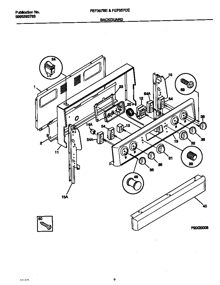 Frigidaire FEF357CESE backguard diagram