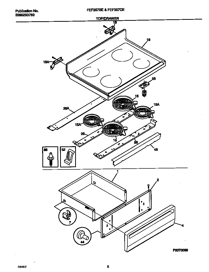 Frigidaire FEF357CESE top/drawer diagram
