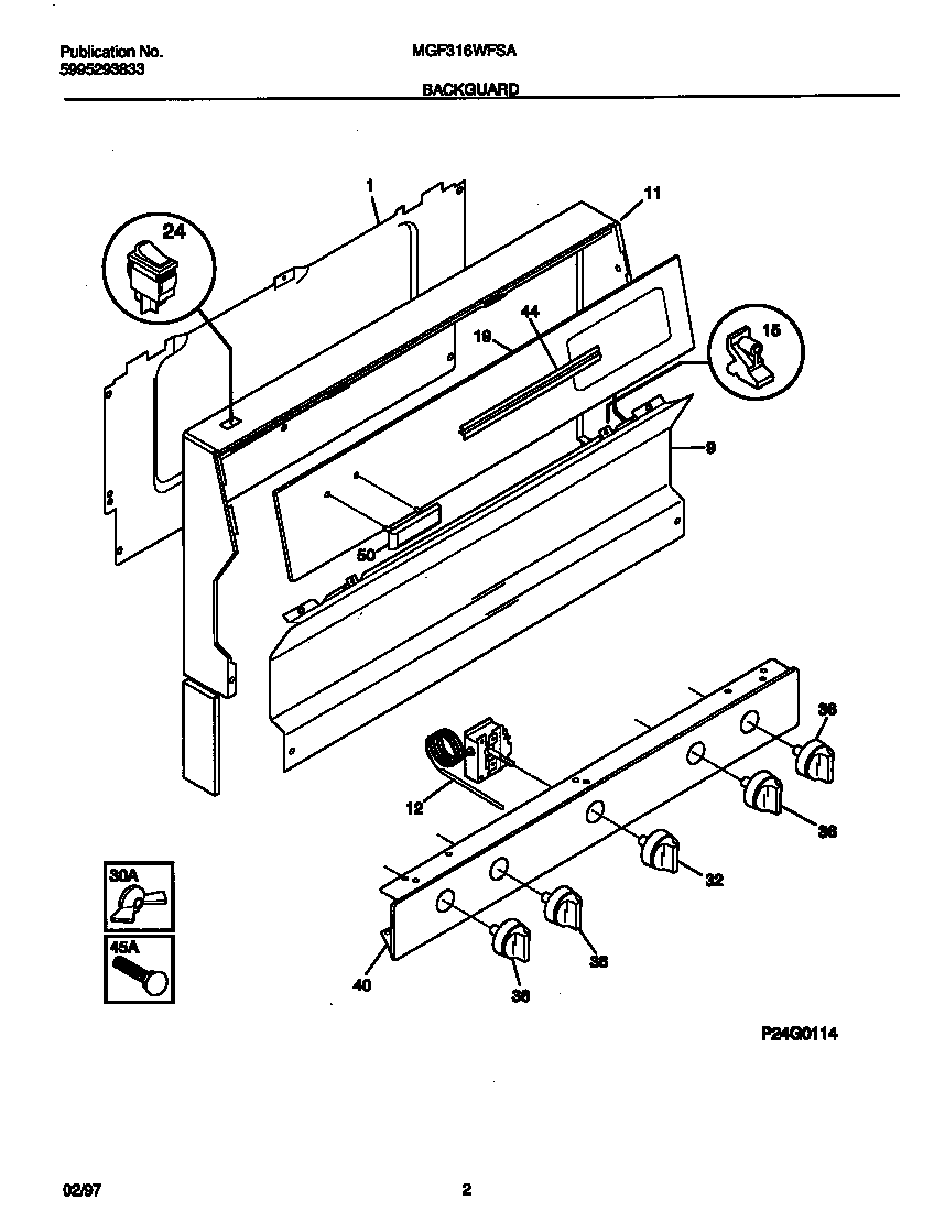 Universal/Multiflex (Frigidaire) MGF316WFSA backguard diagram