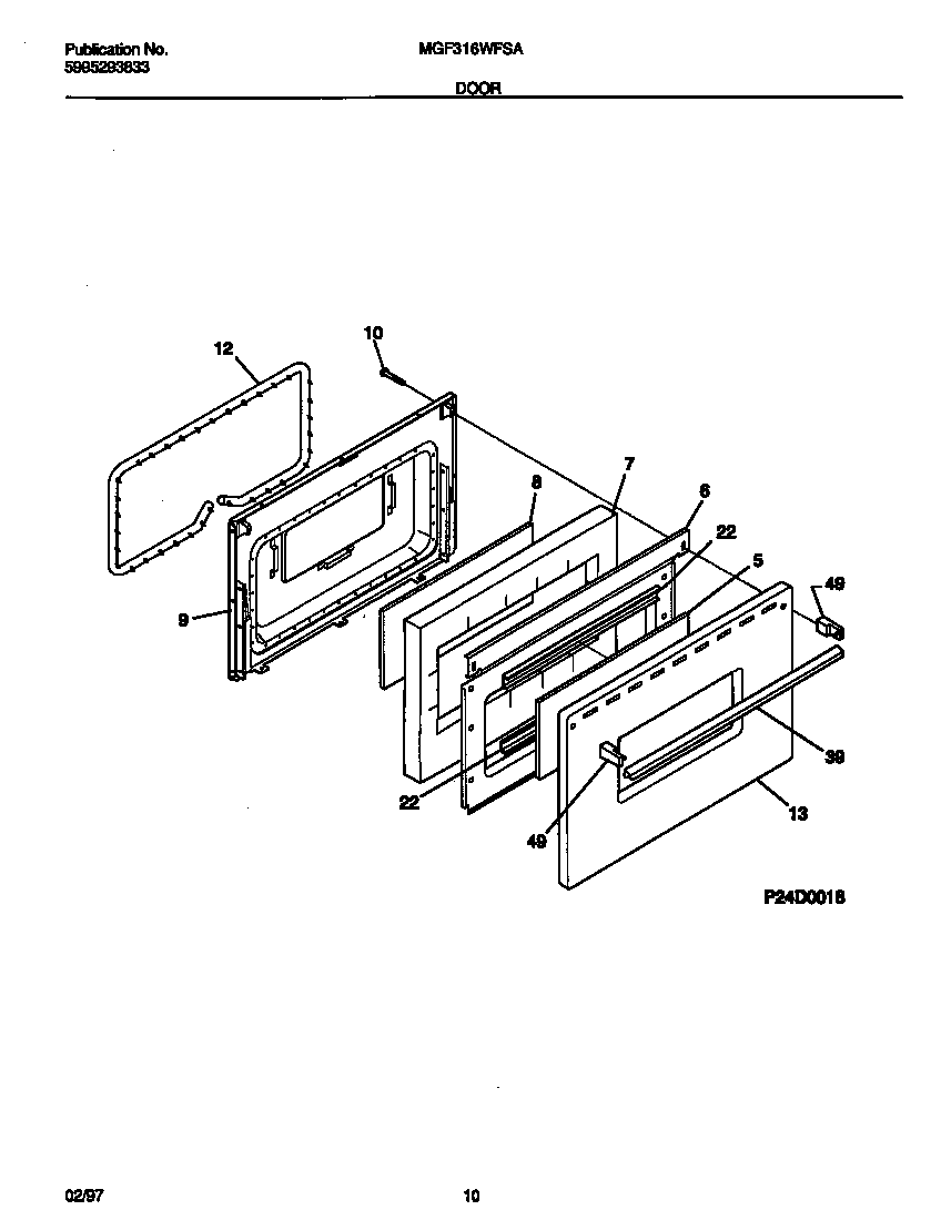 Universal/Multiflex (Frigidaire) MGF316WFSA door diagram