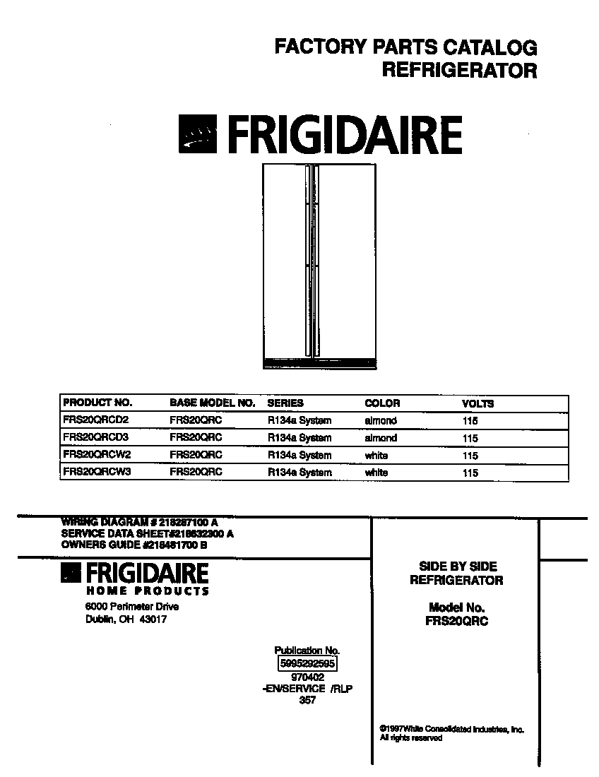 Frigidaire FRS20QRCW2 cover diagram