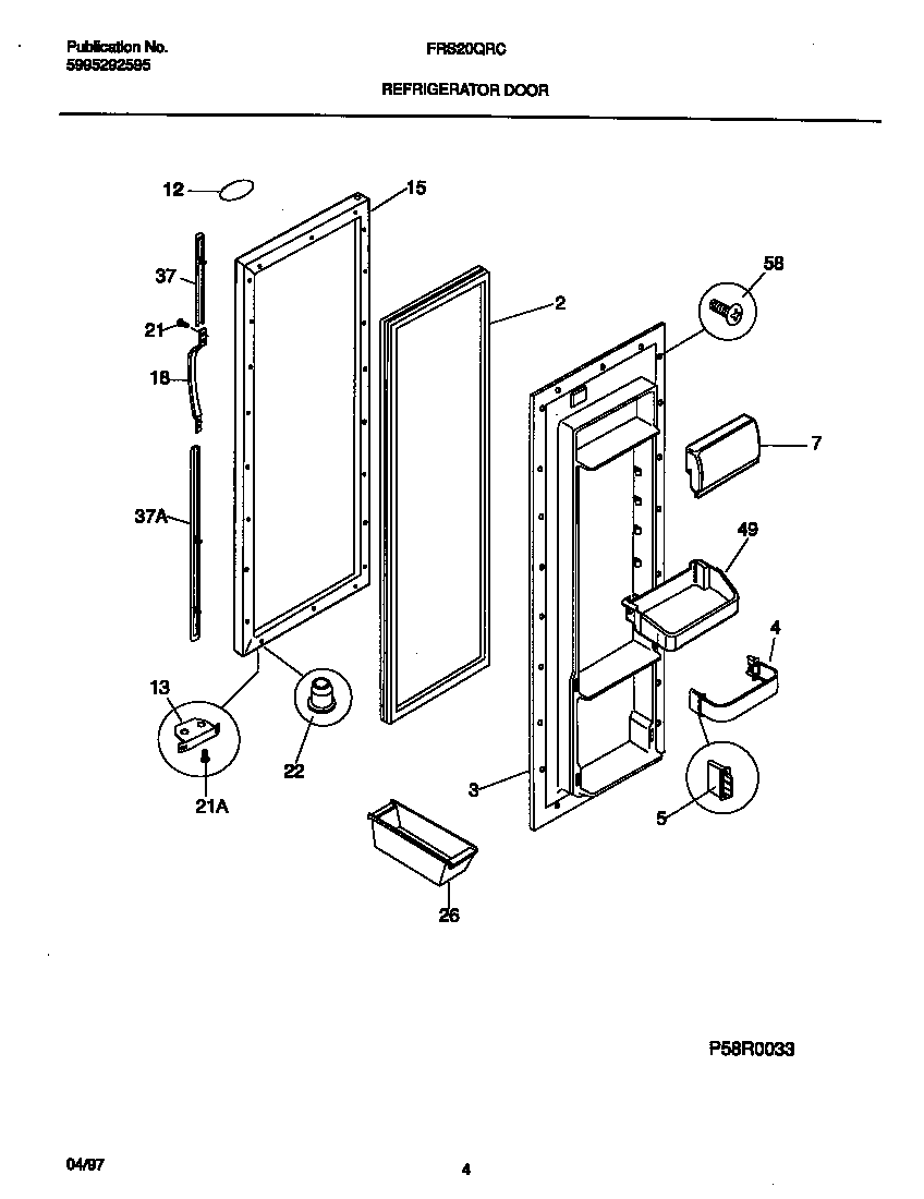 Frigidaire FRS20QRCW2 refrigerator door diagram