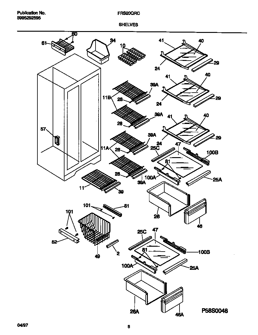 Frigidaire FRS20QRCW2 shelves diagram