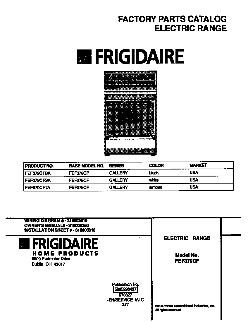 Frigidaire FEF379CFSA cover diagram
