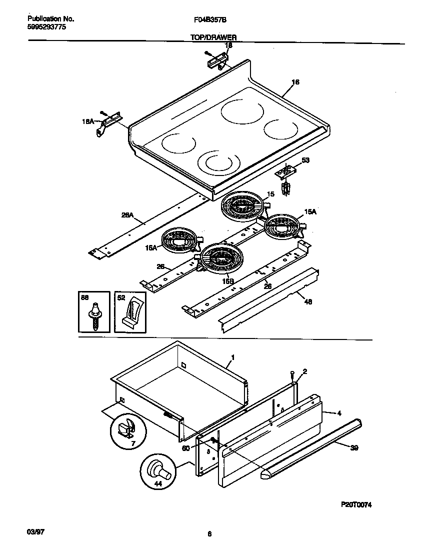 Frigidaire F04B357BDG top/drawer diagram