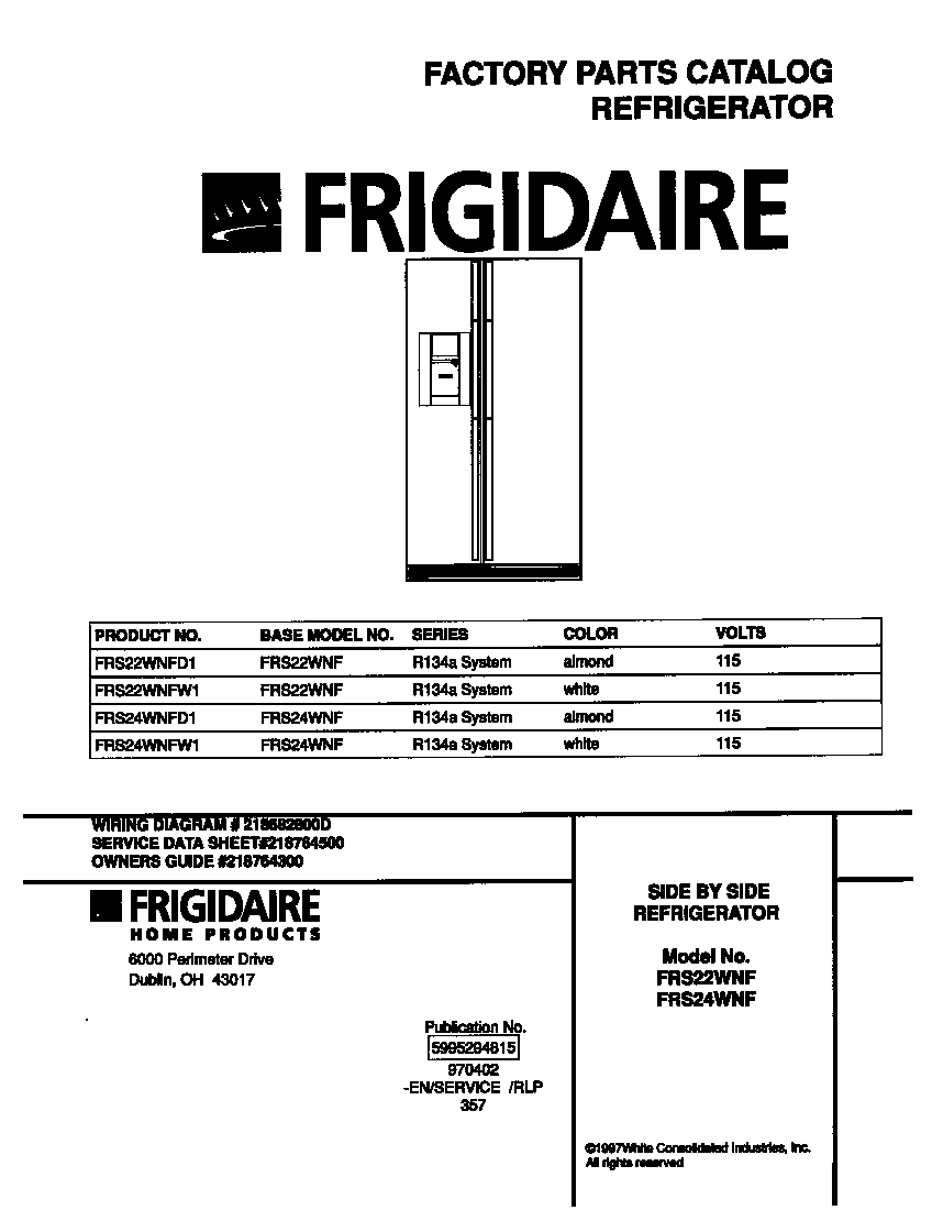Frigidaire FRS24WNFW1 cover diagram