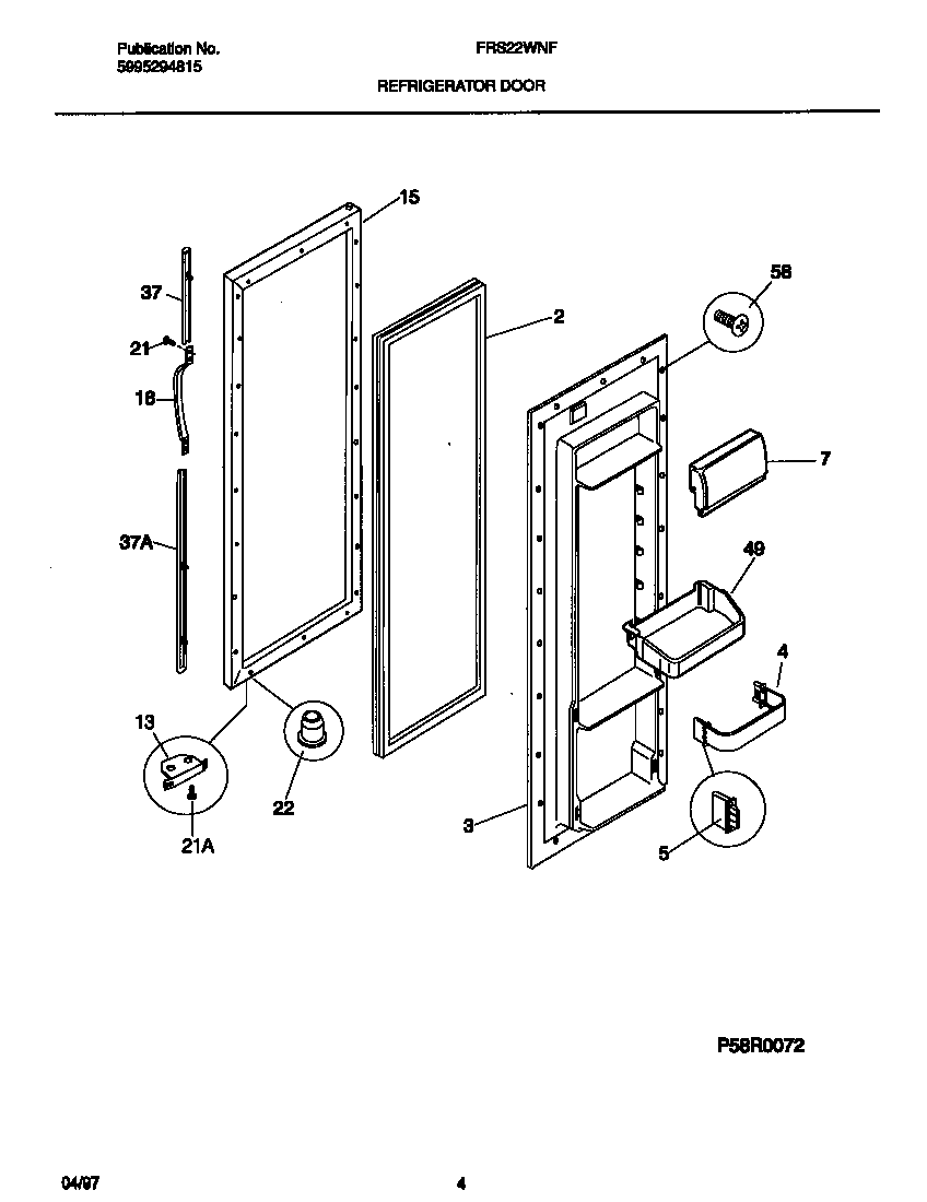 Frigidaire FRS24WNFW1 refrigerator door diagram