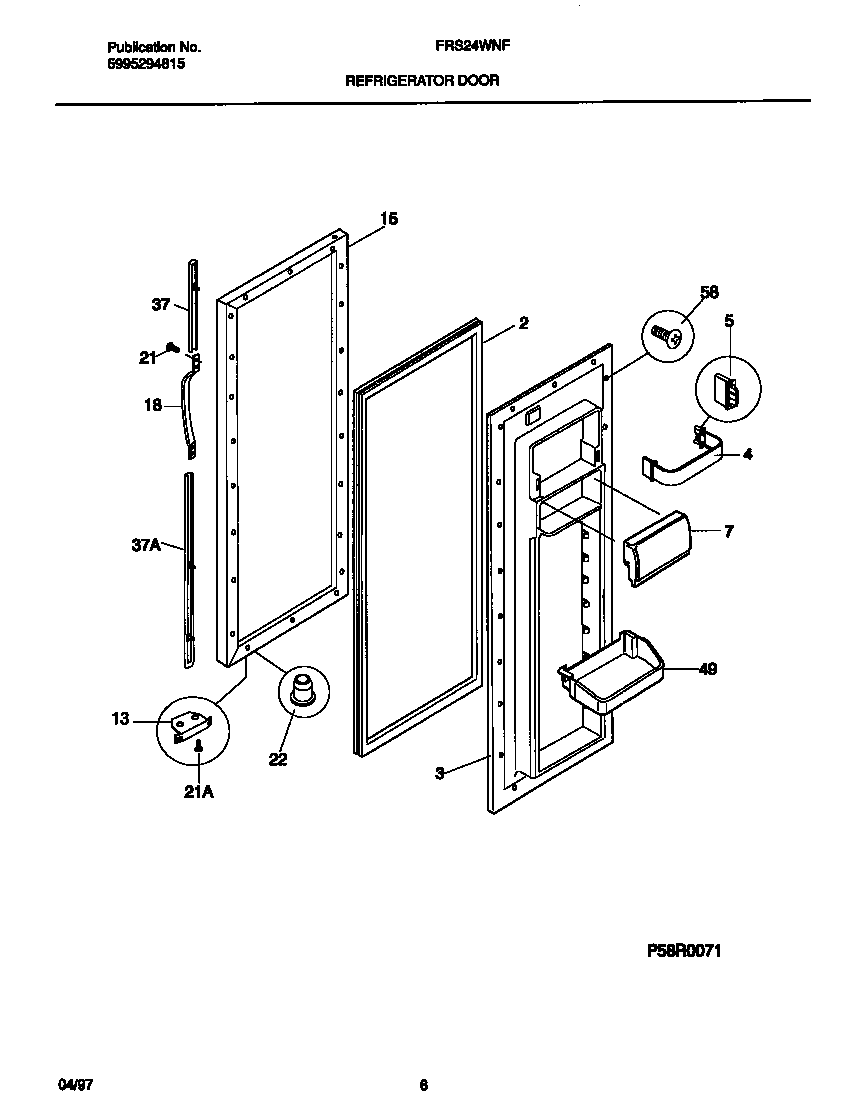 Frigidaire FRS24WNFW1 refrigerator door diagram