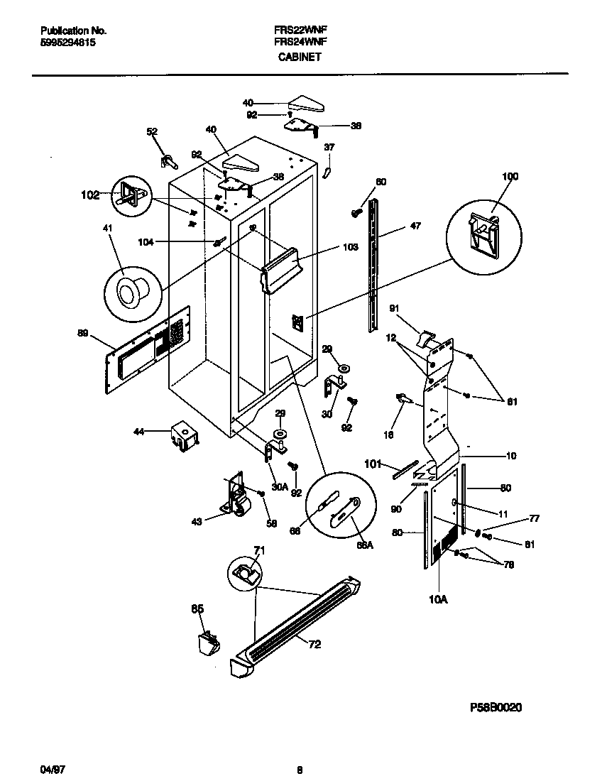 Frigidaire FRS24WNFW1 cabinet diagram