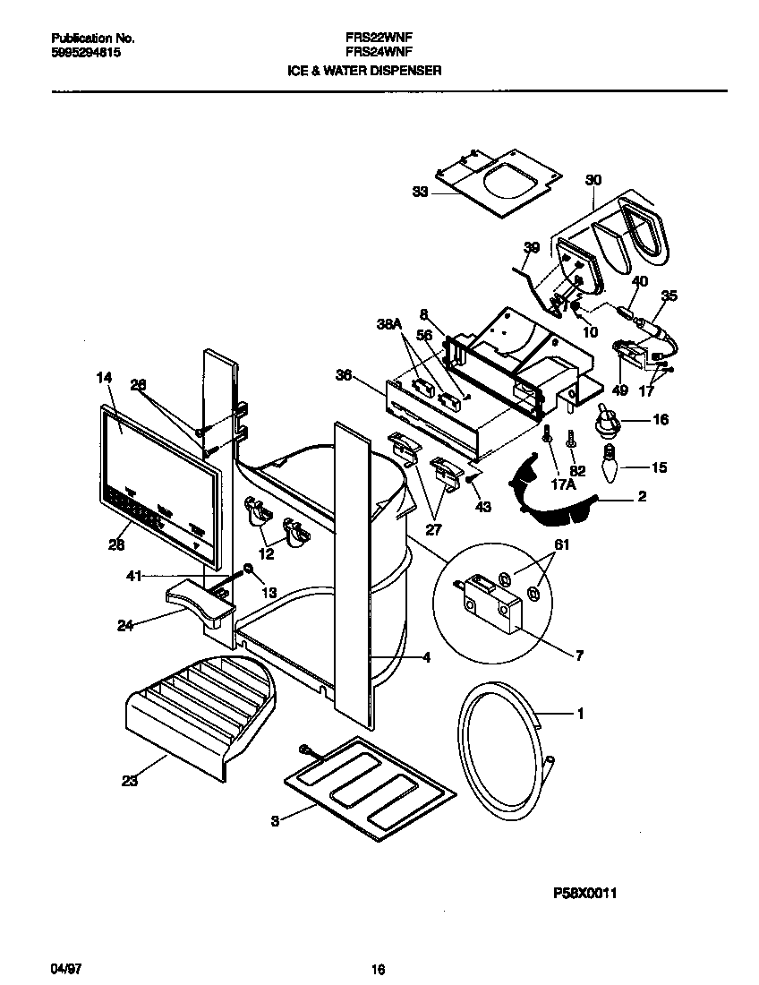 Frigidaire FRS24WNFW1 ice & water dispenser diagram