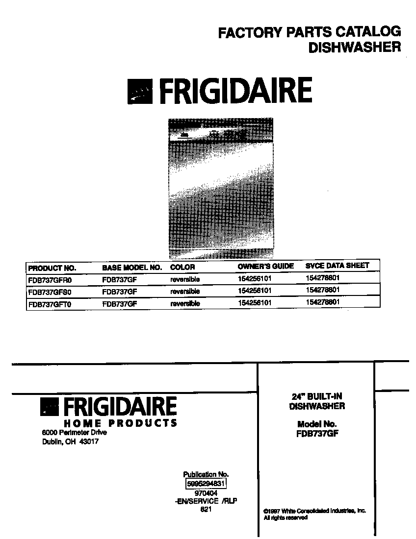 Frigidaire FDB737GFT0 cover diagram