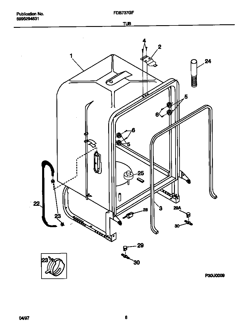 Frigidaire FDB737GFT0 tub diagram