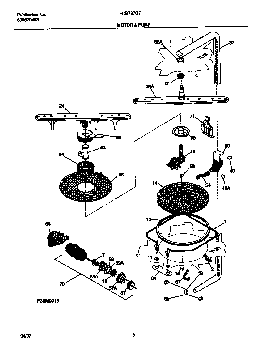 Frigidaire FDB737GFT0 motor & pump diagram