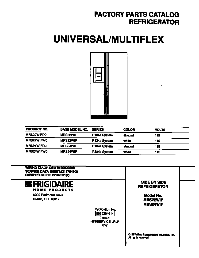 Universal/Multiflex (Frigidaire) MRS22WIFD0 cover diagram