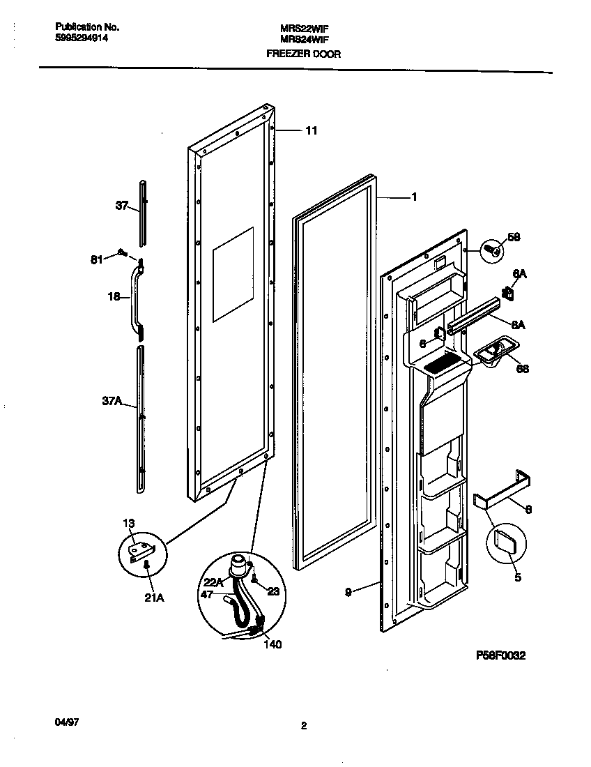 Universal/Multiflex (Frigidaire) MRS22WIFD0 freezer door diagram