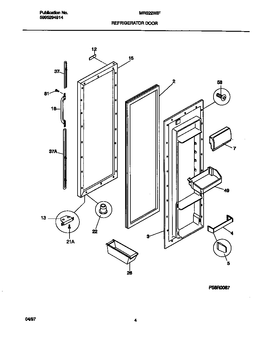Universal/Multiflex (Frigidaire) MRS22WIFD0 refrigerator door diagram