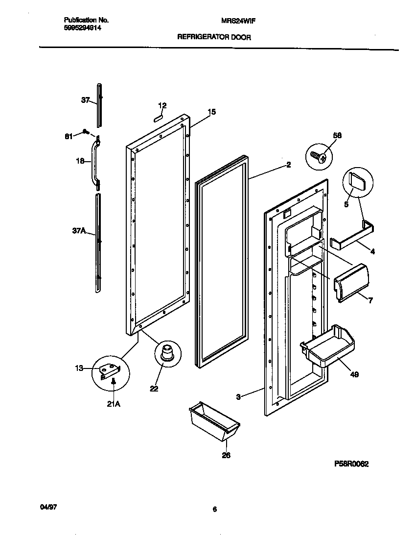 Universal/Multiflex (Frigidaire) MRS22WIFD0 refrigerator door diagram