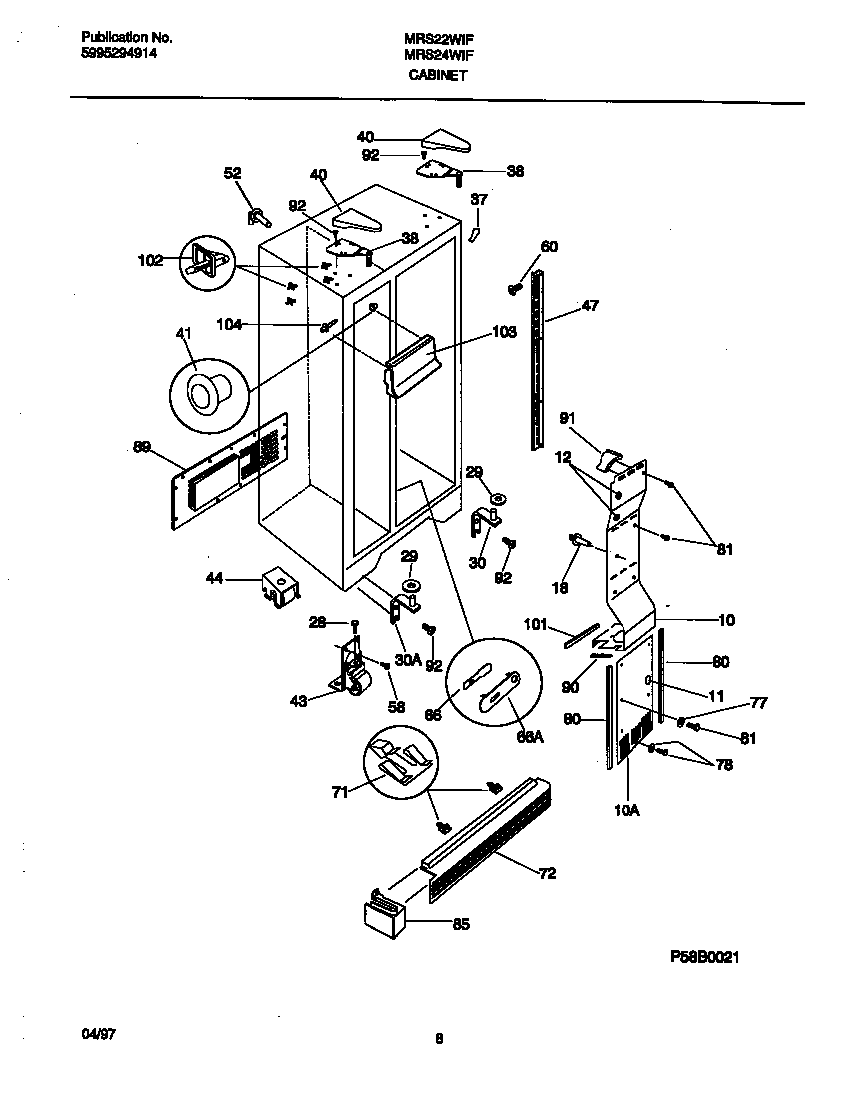 Universal/Multiflex (Frigidaire) MRS22WIFD0 cabinet diagram