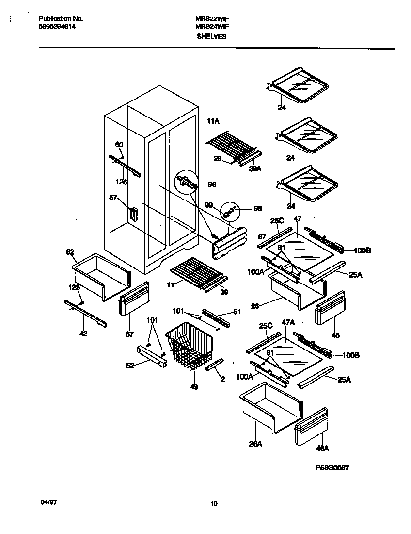 Universal/Multiflex (Frigidaire) MRS22WIFD0 shelves diagram