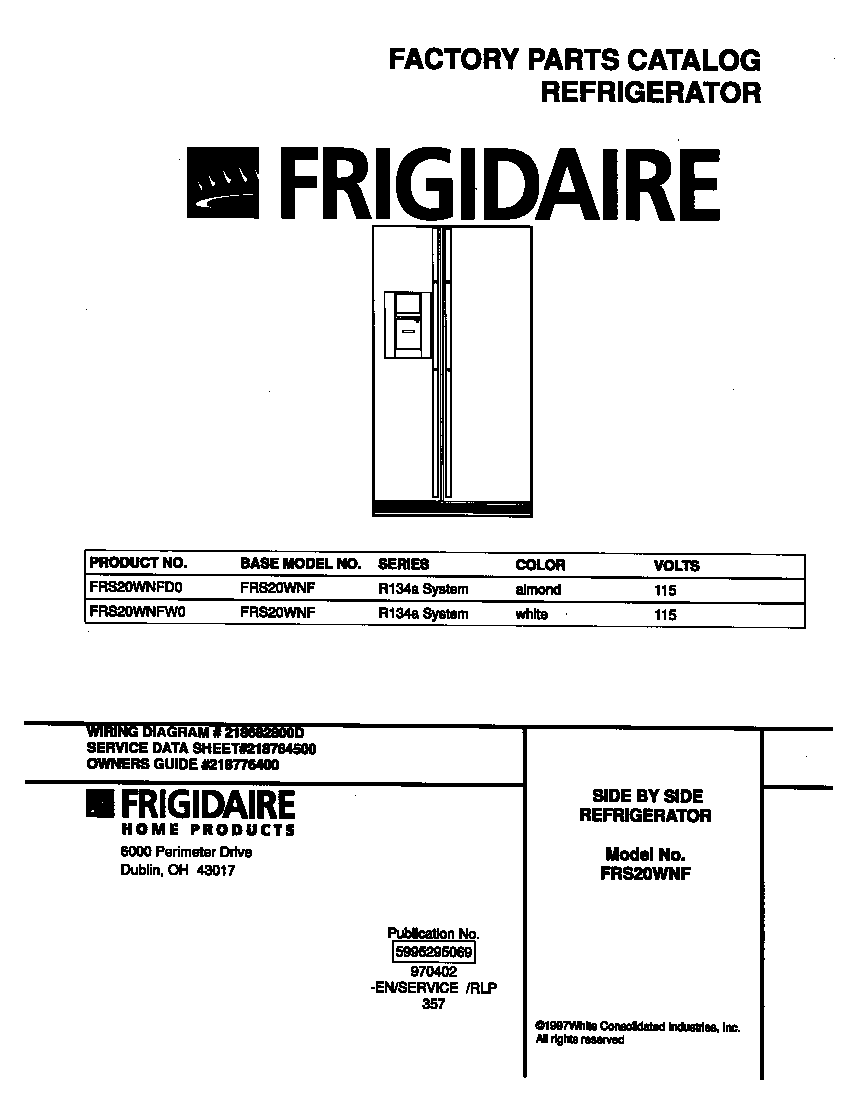 Frigidaire FRS20WNFW0 cover diagram