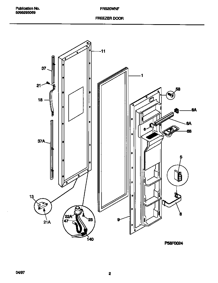 Frigidaire FRS20WNFW0 freezer door diagram