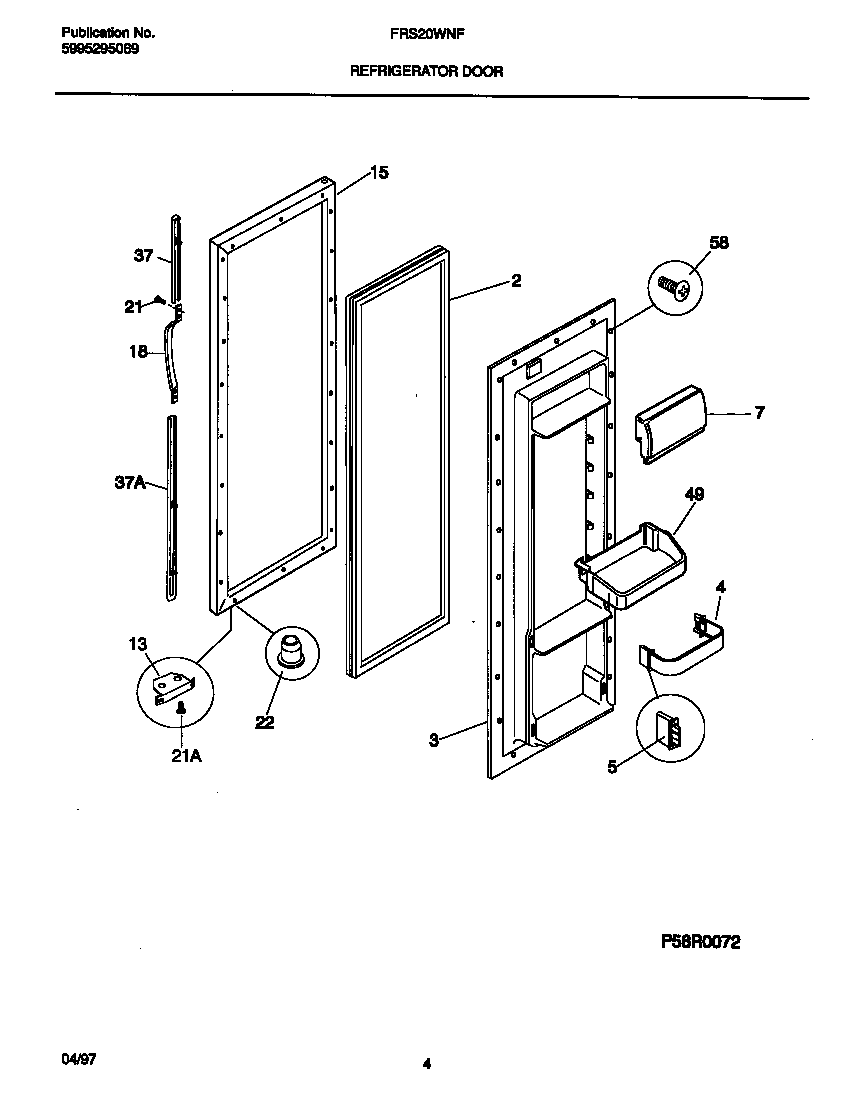 Frigidaire FRS20WNFW0 refrigerator door diagram