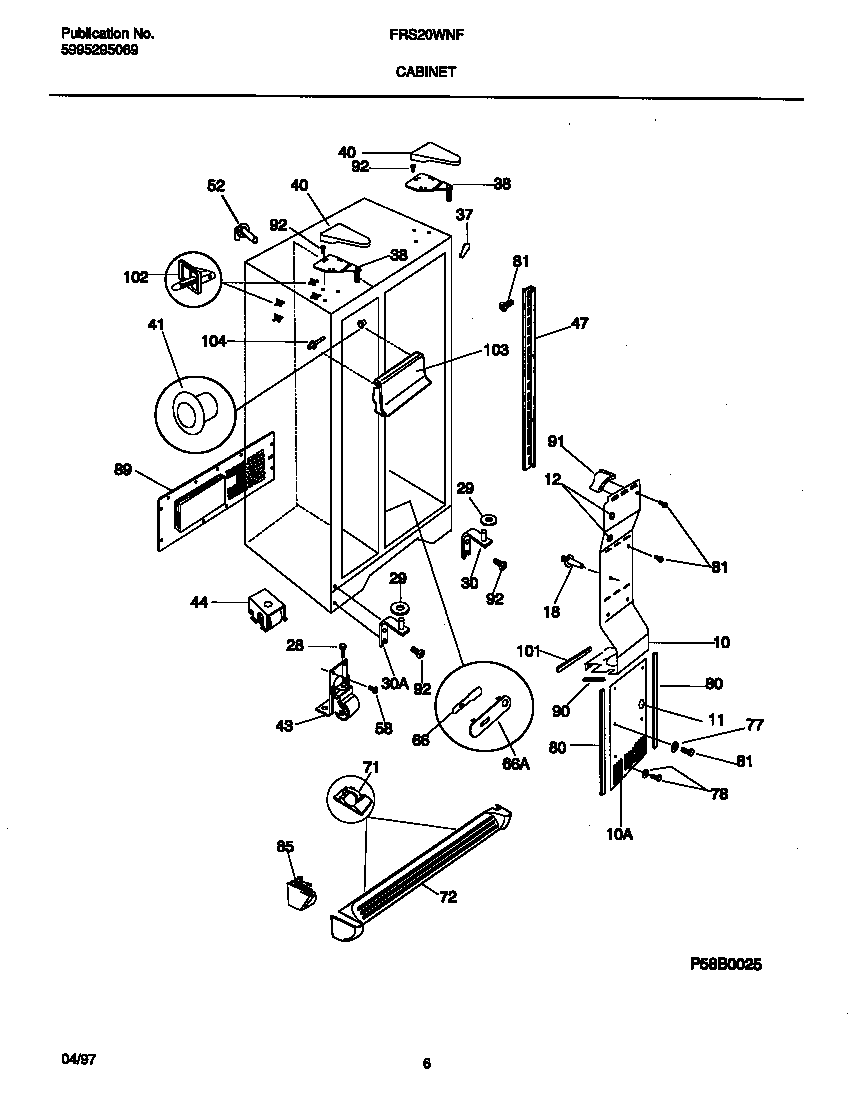 Frigidaire FRS20WNFW0 cabinet diagram