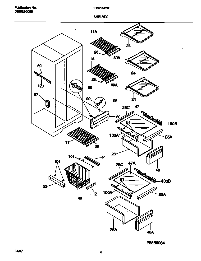 Frigidaire FRS20WNFW0 shelves diagram