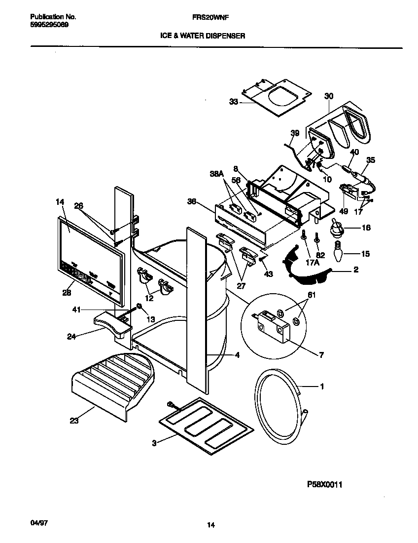 Frigidaire FRS20WNFW0 ice & water dispenser diagram