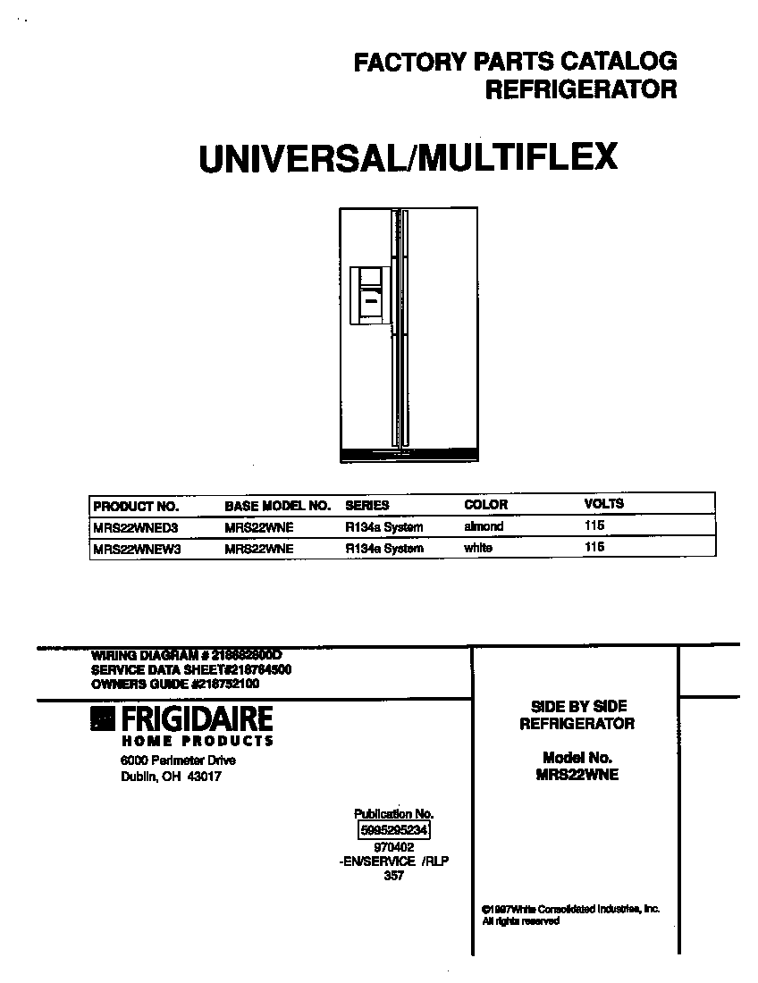 Universal/Multiflex (Frigidaire) MRS22WNEW3 cover diagram