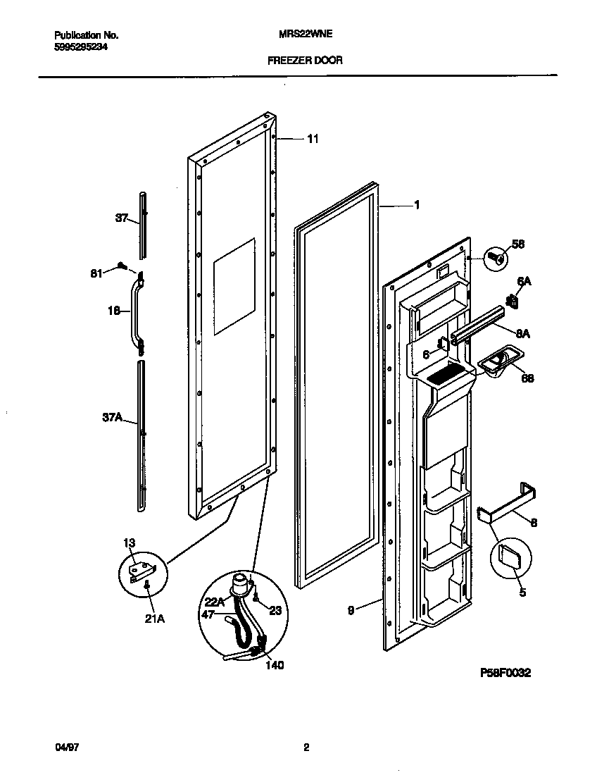 Universal/Multiflex (Frigidaire) MRS22WNEW3 freezer door diagram