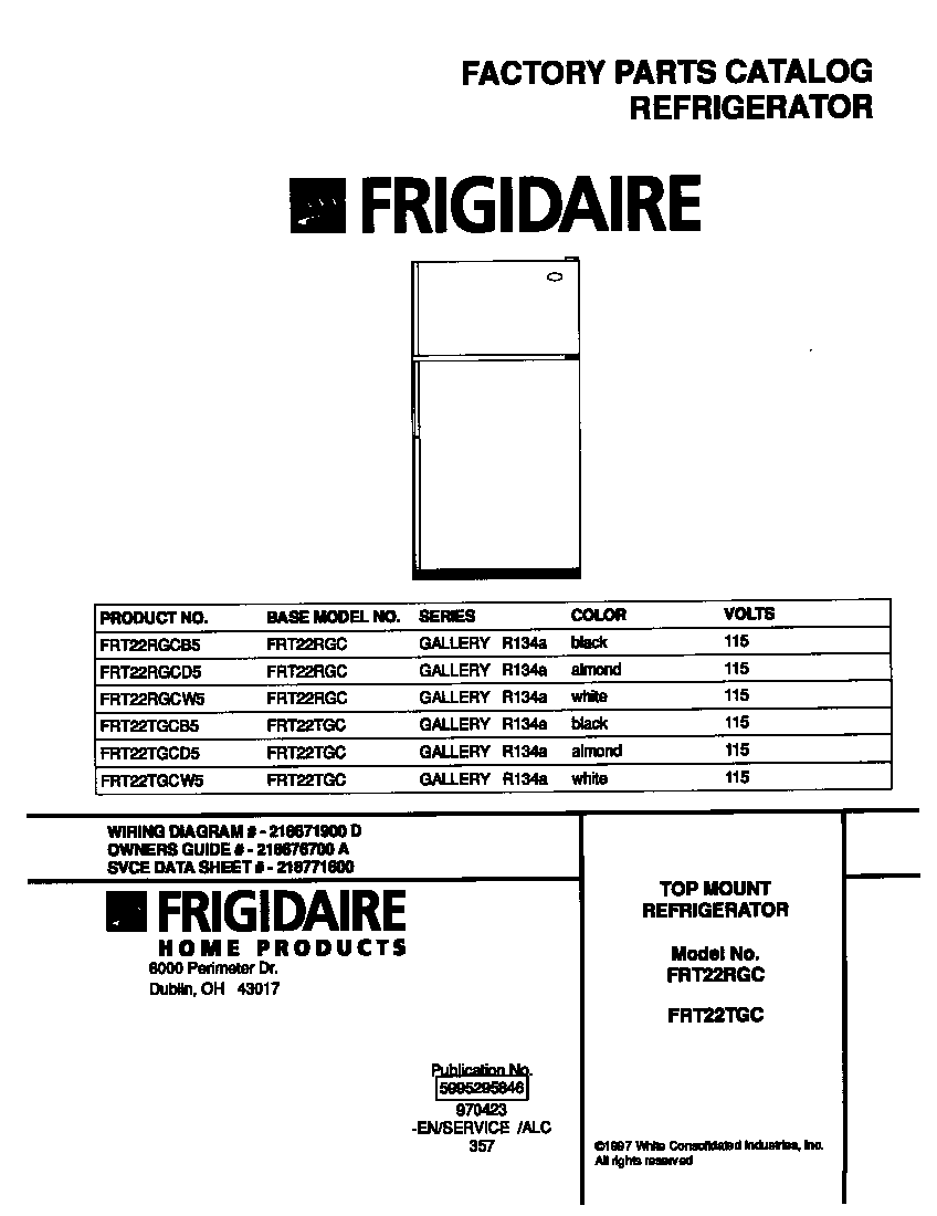 Frigidaire FRT22RGCW5 cover diagram